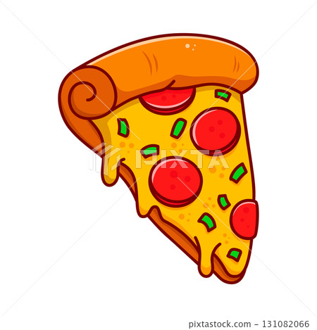 Pizza slice. Cartoon pizza illustration. Pizza with Melted cheese Cartoon Icon. Design element for emblem, poster, icon, menu. Vector illustration Pizza slice. Cartoon pizza illustration. Pizza with Melted cheese Cartoon Icon. Design element for emblem, poster, icon, menu. Vector illustration 131082066