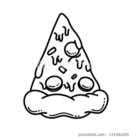 Pizza slice. Cartoon pizza illustration. Pizza with Melted cheese Cartoon Icon. Design element for emblem, poster, icon, menu. Vector illustration 131082093