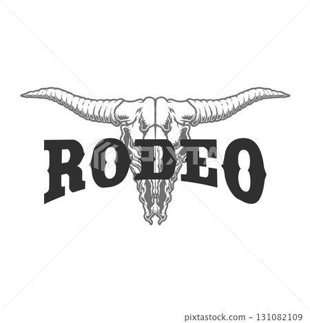 Rodeo. Buffalo skull. Design element for logo, label, sign, poster.Vector illustration 131082109