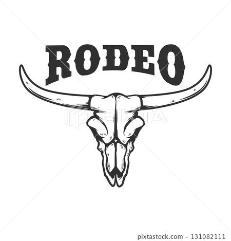 Rodeo. Buffalo skull. Design element for logo, label, sign, poster.Vector illustration 131082111