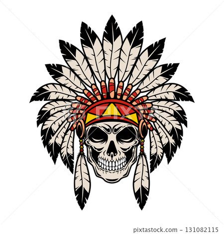 Native indian skull in traditional headdress. Vector illustration 131082115