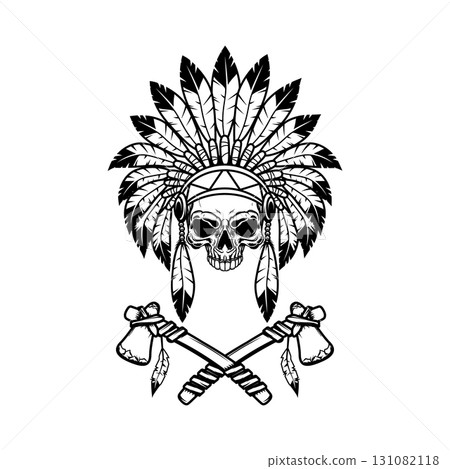 Native indian skull in traditional headdress. Vector illustration Native indian skull in traditional headdress. Vector illustration 131082118