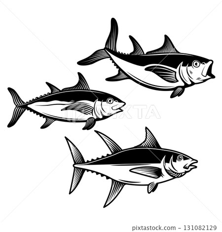 Set of Tuna fish illustration on white background. Design element for logo, label, emblem, sign, badge. Vector image 131082129