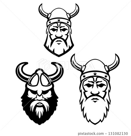 Set of viking warrior head. Design element for emblem, sign, badge. Vector illustration 131082130