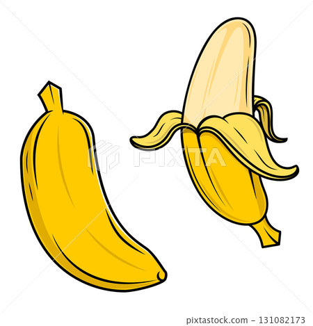 Illustration of banana in cartoon style. Design element for logo, label, badge, emblem. Vector illustration 131082173