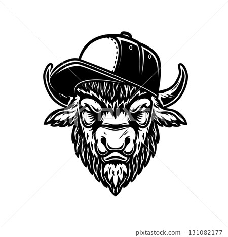 Bison in a baseball cap. Design element for logo, label, sign, poster.Vector illustration Bison in a baseball cap. Design element for logo, label, sign, poster.Vector illustration 131082177
