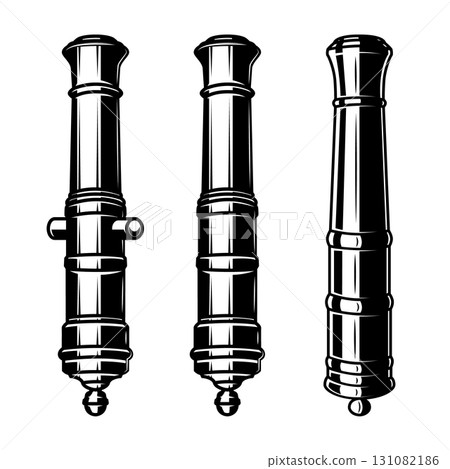 Set of ancient cannons. Design element for logo, lbel, sign. 131082186