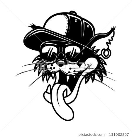 Illustration of a cat in baseball cap. Design element for poster, t shirt, emblem, sign. Vector illustration Illustration of a cat in baseball cap. Design element for poster, t shirt, emblem, sign. Vector illustration 131082207
