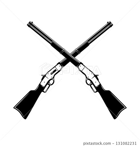 Illustration of winchester rifle in monochrome style. Design element for logo, label, sign, poster. 131082231