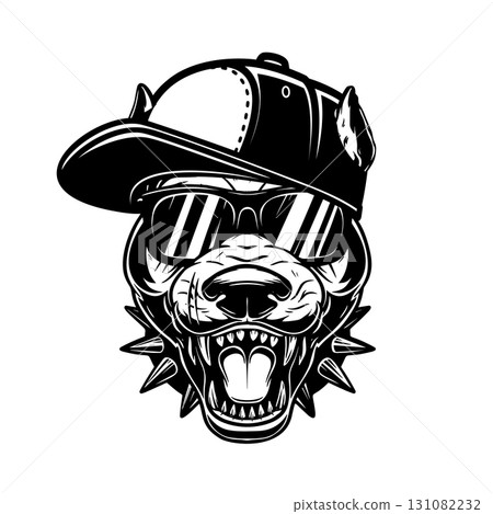 Illustration of dog in a cap. Design element for t shirt, poster, card, emblem Illustration of dog in a cap. Design element for t shirt, poster, card, emblem 131082232