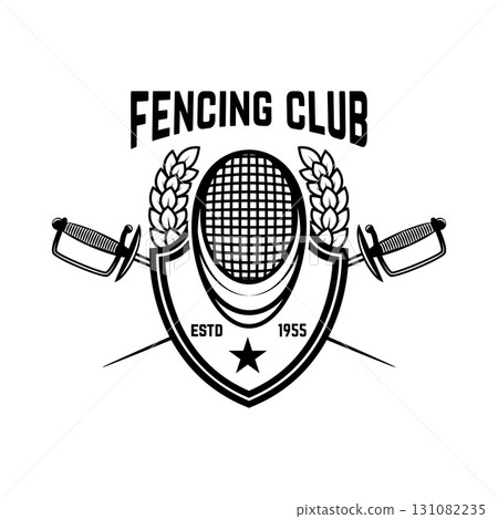 fencing sport emblem, badge and design element. Fencing swords, face guard. Vector illustration fencing sport emblem, badge and design element. Fencing swords, face guard. Vector illustration 131082235