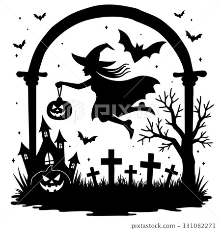 Halloween scene with witch bats and haunted castle Keywords: halloween, witch, bats, haunted Halloween scene with witch bats and haunted castle Keywords: halloween, witch, bats, haunted 131082271