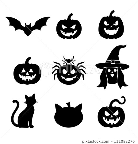 Halloween Silhouettes Bat Pumpkin Witch Spider Cat Ghost 131082276
