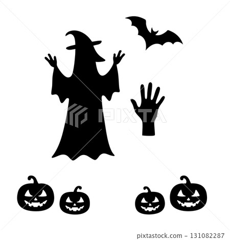Halloween Witch Bat Pumpkin Hand Silhouettes jack o lantern 131082287
