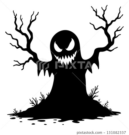 Spooky Ghost Silhouette with Bare Tree Branches halloween 131082337