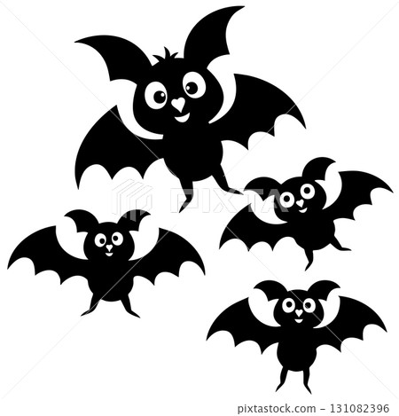 Four Cute Cartoon Bats Flying on White Background halloween 131082396