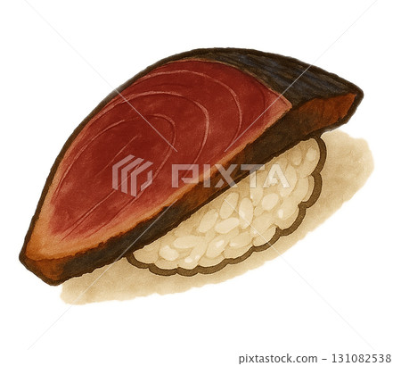 Illustration of bonito nigiri sushi (1 piece) Illustration of bonito nigiri sushi (1 piece) 131082538