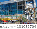 Broken facade of Meteor swimming pool after attack by russian missile 131082704