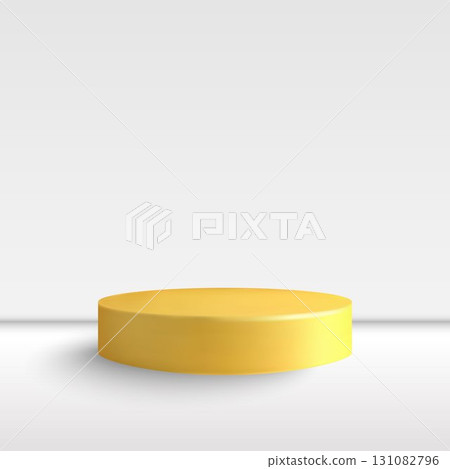 Yellow cylindrical podium for product presentation on a minimalist white background. Eps 10 Yellow cylindrical podium for product presentation on a minimalist white background. Eps 10 131082796
