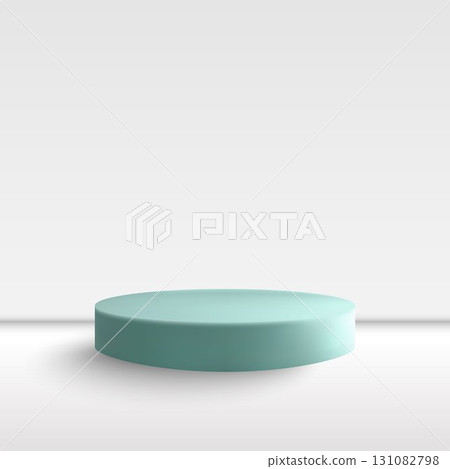 Mint green cylindrical podium for product presentation on a minimalist white background. Eps 10 131082798