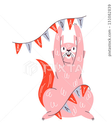 Cute birthday cat playing garland 131082839