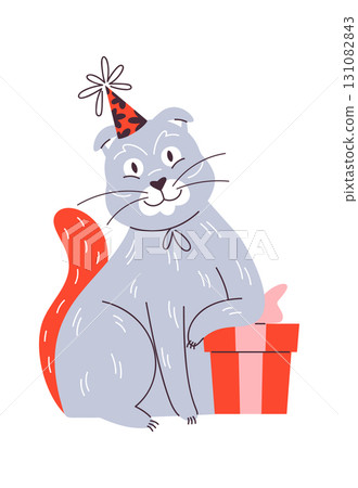 Birthday cat with present box 131082843