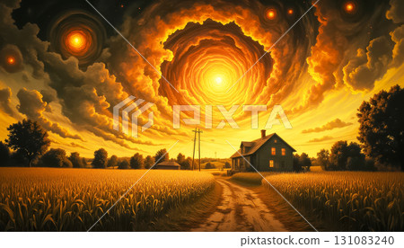 A luminous celestial body approaching the Earth, Ominous Sun, Psychedelic, Premonition 131083240