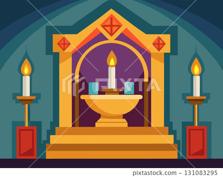 Religious altar with candlelight. Cartoon vector illustration Religious altar with candlelight. Cartoon vector illustration 131083295