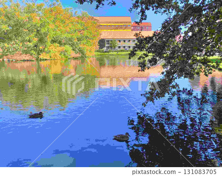 Main hall of the university of Aarhus, Denmark. University`s park 131083705