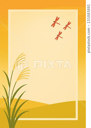 框架材料秋天圖像日落天空蒲葦紅蜻蜓矢量 131083891