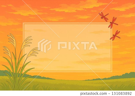 畫框材質 秋日形象 夕陽天空 蒲葦 紅蜻蜓 動漫風格 131083892