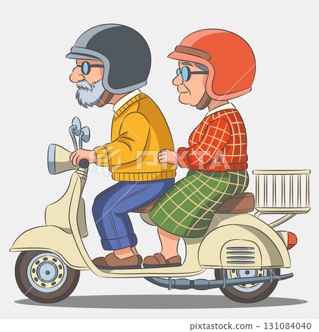 Elderly couple riding scooter vector illustration 131084040