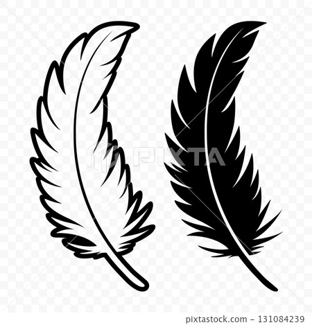 Vector Black and White Fluffy Feather Logo Icons. Silhouette Feather Set Closeup Isolated. Design Template of Flamingo, Angel, Bird Feather. Lightness and Freedom Concept Vector Black and White Fluffy Feather Logo Icons. Silhouette Feather Set Closeup Isolated. Design Template of Flamingo, Angel, Bird Feather. Lightness and Freedom Concept 131084239