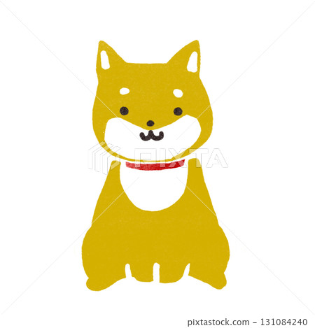 Stamp-style illustration of a Shiba Inu facing forward 131084240