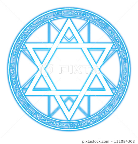 透明背景上藍色發光的六角星魔法圈 131084308