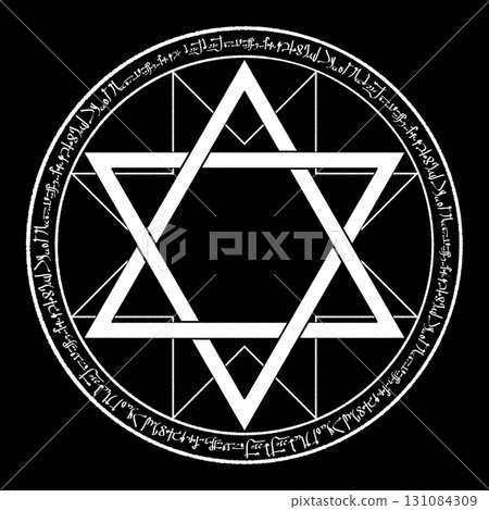 黑色背景上的六角星魔法圈 131084309