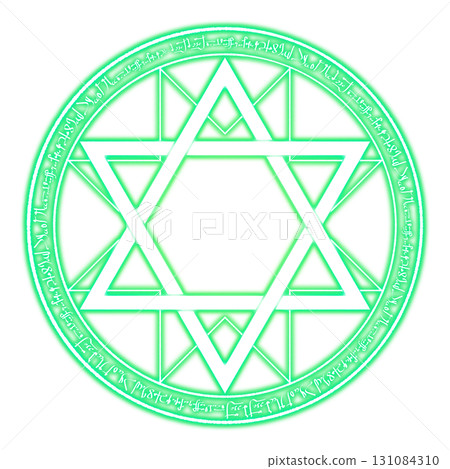 Green glowing hexagram magic circle on a transparent background Green glowing hexagram magic circle on a transparent background 131084310