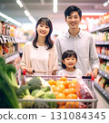 A lifestyle scene that expresses the smiles of a family enjoying shopping at a supermarket and the warmth of everyday life 131084345