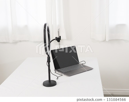 Video streaming set on a white desk Video streaming set on a white desk 131084566
