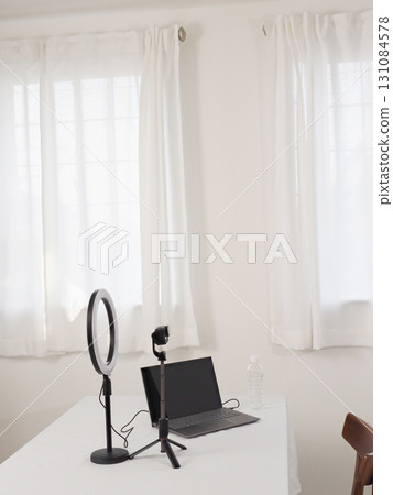 Video streaming set on a white desk 131084578