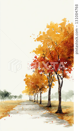 秋葉林蔭路風景插畫背景素材 131084768