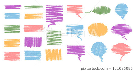 Crayon sketch speech bubble set in colorful rectangular and balloon box shapes. Quote and comment chat message graphic for bright conversation creative visual elements. Crayon sketch speech bubble set in colorful rectangular and balloon box shapes. Quote and comment chat message graphic for bright conversation creative visual elements. 131085095
