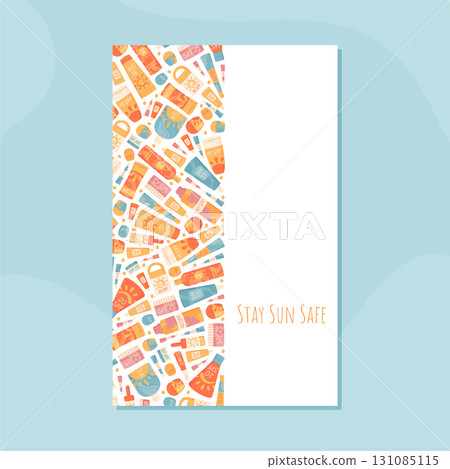 Cartoon style sunscreen bottle and cream shape banner design. Sunscreen tube and spray with sunblock spf concept for lotion, summer care sun protection product promotion. 131085115