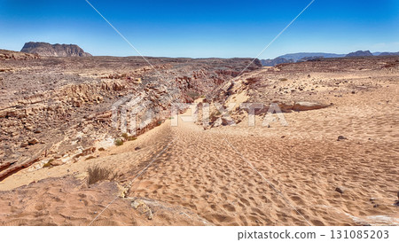 Scenic canyon landscape in the desert of South Sinai, Egypt 131085203