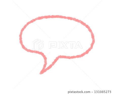 Crayon outline speech balloon icon with soft sketch style. Bubble for chat message or talk element, perfect for conversation and communication concepts. Pink tone, clean and simple presentation, 131085273