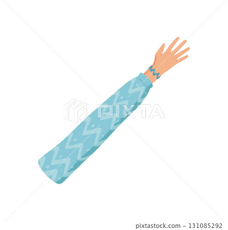 Raised hand with colorful cartoon graphic style, arm extended upward as a symbol of unity and gesture of support. Human metaphor with creative design, perfect for abstract art, social themes, or NGO Raised hand with colorful cartoon graphic style, arm extended upward as a symbol of unity and gesture of support. Human metaphor with creative design, perfect for abstract art, social themes, or NGO 131085292