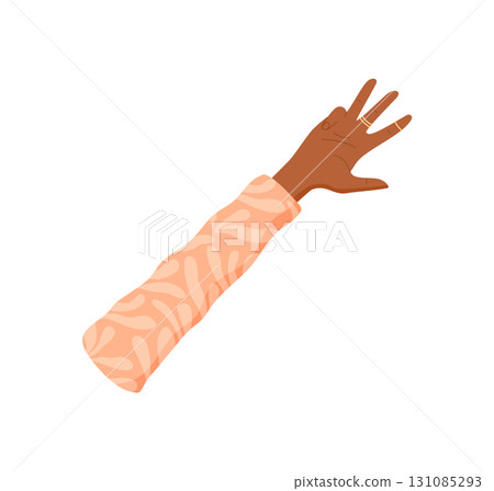 Flat style black hand gesture. Open palm with dark tone showing number four and fingers up. Sleeve and palm details give minimal design. Count gesture for education, counting themes, digital content. Flat style black hand gesture. Open palm with dark tone showing number four and fingers up. Sleeve and palm details give minimal design. Count gesture for education, counting themes, digital content. 131085293