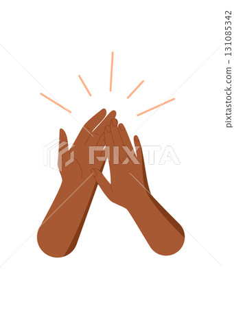 Flat style highfive teamwork symbol. Hands raised to express solidarity, unity, and support. A gesture of people working together with shared purpose and joy. 131085342