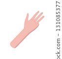 Flat style hand gesture with four fingers up sticker. Bare palm and wrist express the number four in a clear pose. Minimal signal concept, perfect for counting visuals and educational materials. 131085377