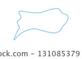 Wavy hand drawn speech bubble icon with box form and outlined blue line style. Chat talk balloon brings message and conversation idea, displaying a circle curve for a modern look, perfect for social 131085379